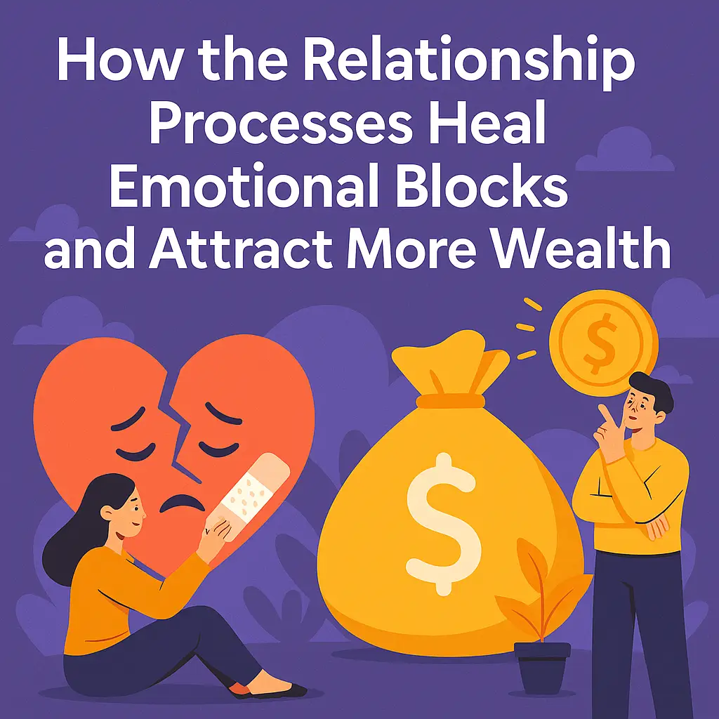 Illustration of healing emotional blocks through relationship processes to attract wealth and abundance