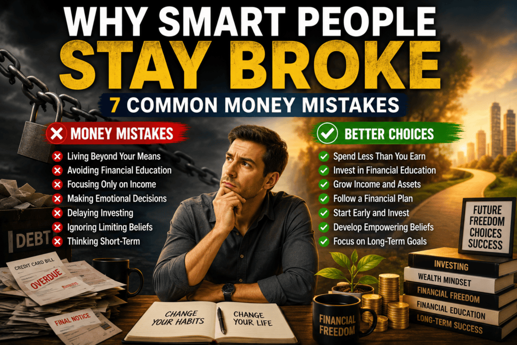 Professional man thinking about financial success while comparing common money mistakes and better financial choices for long-term wealth building