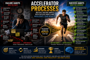 Accelerator Processes feature image showing how replacing failure habits with success habits may improve productivity, focus, confidence, discipline, consistency, and long-term success.