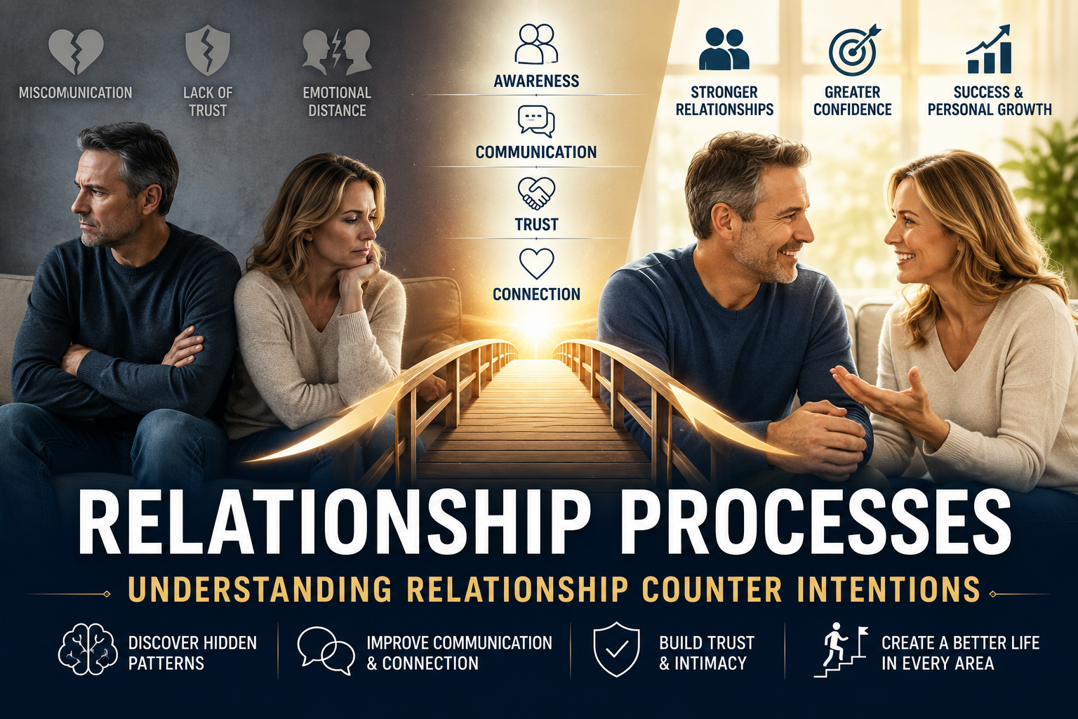 Relationship Processes illustrating how Relationship Counter Intentions may influence trust, communication, emotional connection, confidence, and personal growth.