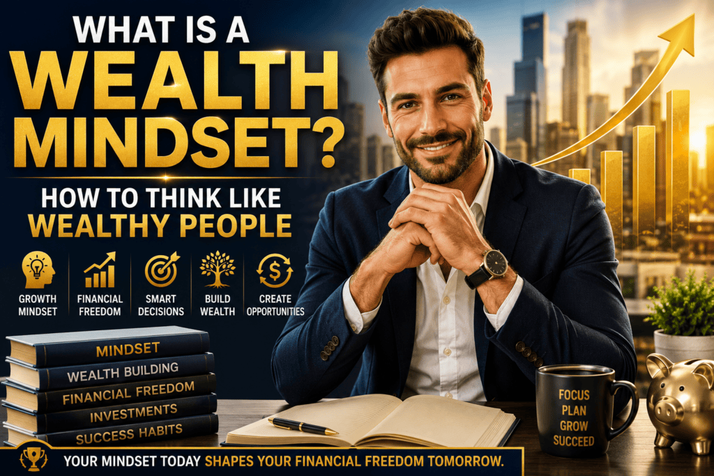 Confident entrepreneur demonstrating a wealth mindset, financial growth, smart decision making, wealth building, and long-term financial success