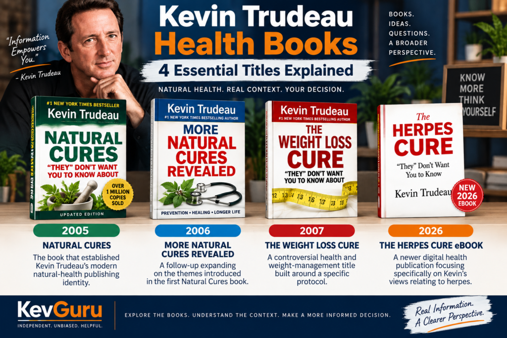 Kevin Trudeau health books including Natural Cures, More Natural Cures Revealed, The Weight Loss Cure and The Herpes Cure eBook