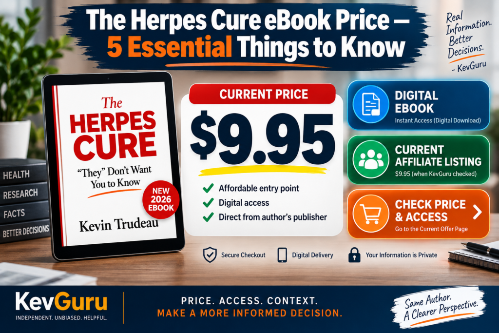 The Herpes Cure eBook price showing the current $9.95 affiliate listing, digital access and price check details